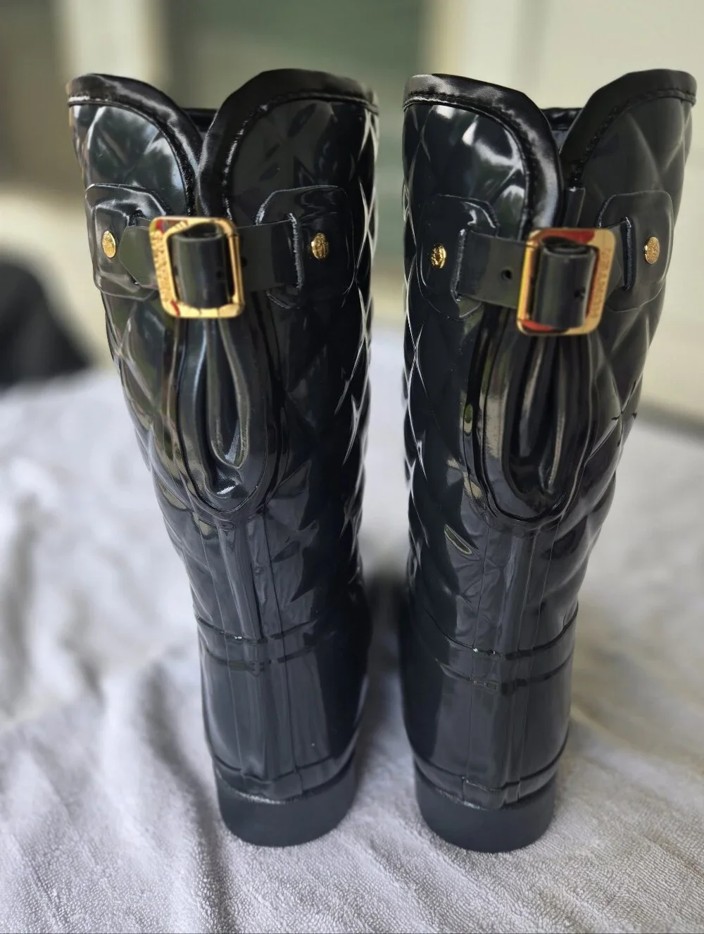 Hunter Dark Grey Quilted Gloss Mid-Calf Rain Boots